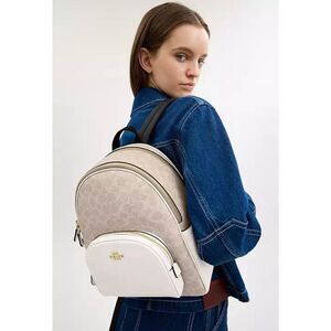 🔥🎁NWT! Coach Court Backpack in Signature Canvas Sand/Chalk CZ176 Msrp:$450.00